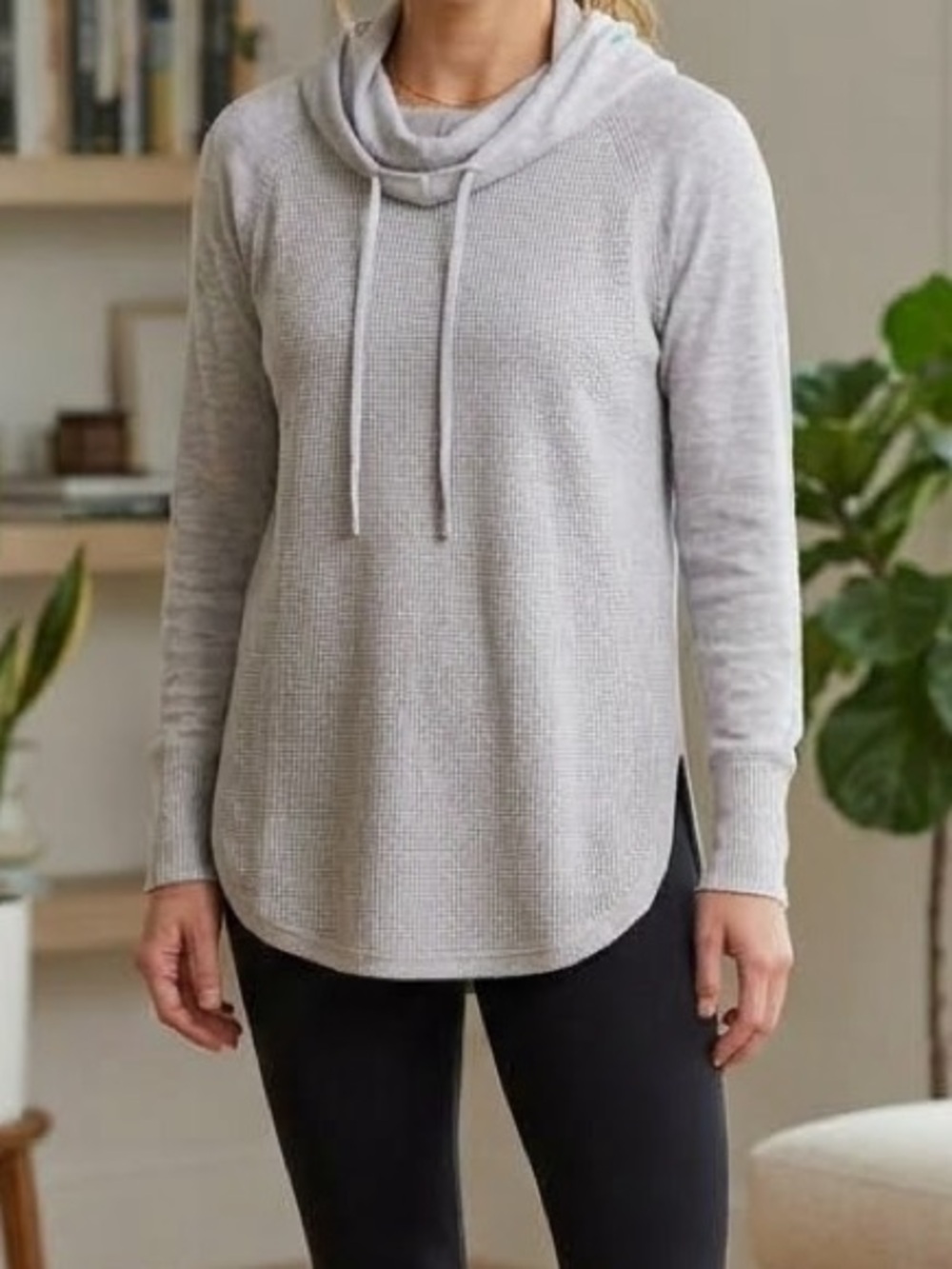 Athleta Gray Waffle Cowl neck Sweater